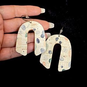 Leather Remi style earrings dot design cream color $15